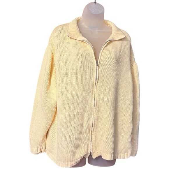 Carolina Colours Vintage 90s Light Yellow Full Zip Cable Knit Sweater Sz 18W - Picture 1 of 8